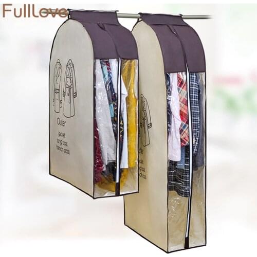 FullLove Non-woven Clothes Dust Cover Clear Window Zipper Suits Coats Shirt Dress Hanging Storage Bag Wardrobe Clothes Organizer