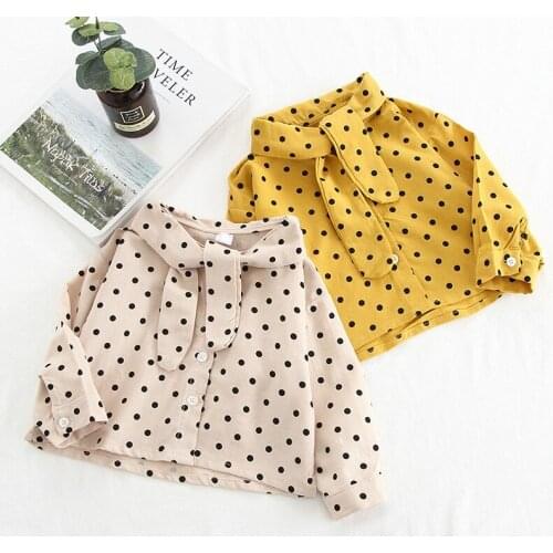 Baby Clothes Kids Girls Polka Dot Print Shirt Autumn New Toddler Cute Long Sleeve Shirts Baby Bow Tie Collar Blouse Kids Top Tee