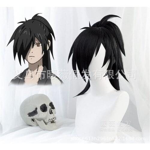 New Anime Dororo Hyakkimaru Wigs Black Ponytail Long Heat Resistant Synthetic Hair Cosplay Props Halloween + Free Wig Cap