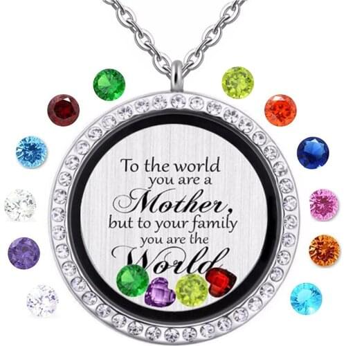 Floating Locket Charms Glass Living Memory Lockets Necklace Pendant With birthstones charm jewelry