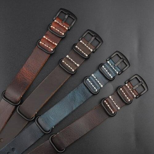 Genuine Leather Grain Nato Strap 20mm 22mm 24mm Watch Strap Zulu Band Blue Brown Coffee Handmade Braceltet Watch Accessories #E