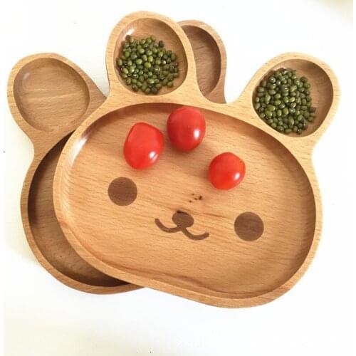 Rubber Wooden Childrens Dinner Plate Creative Baby Animal Cartoon Rabbit Dinner Plate Childrens Wooden Tableware