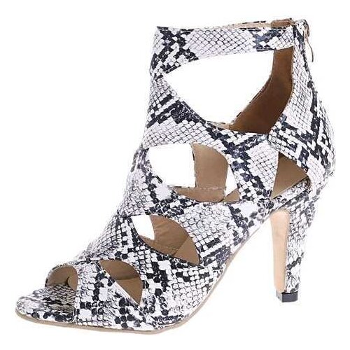 Snakeskin Printing Fashion Summer Hollow Sexy Exquisite Super High Heels Ladies Peep Toe Stiletto Zip Sandals Serpentine Shoes
