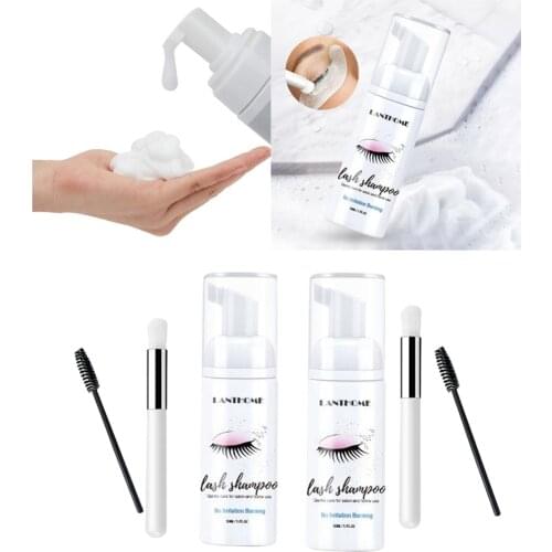 2x Eyelash Extension Shampoo 50ml Lash Eyelid Foam Cleaner for Salon No Stimulation Clean Lash Shampoo Extension Glue w/ Brush