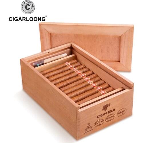 CIGARLOONG Cigar Box Cigar Humidor Cedar Wood Humidor Paintless Alcohol Box 50 Pack CA-4007