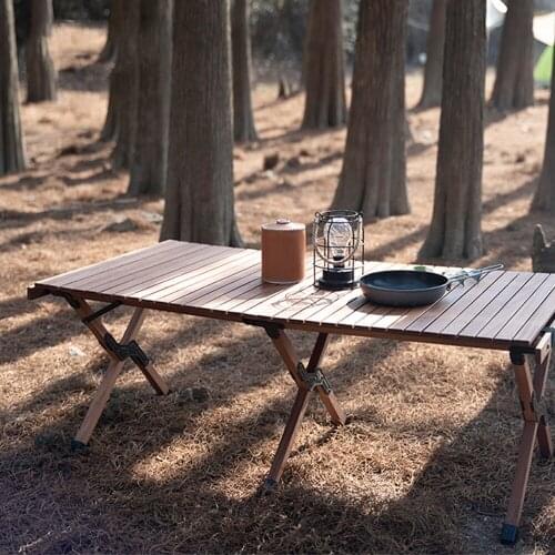 Outdoor Folding Table Portable Egg Roll Camping Desk Egg-Roll Picnic 120cm Beech Family BBQ Picnic Travel Wooden Table and Chair