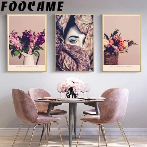 Modern Figure Lady Nordic Style Beauty Flower Character Home Decor Canvas Painting Wall Art Picture Retro Poster Living Room