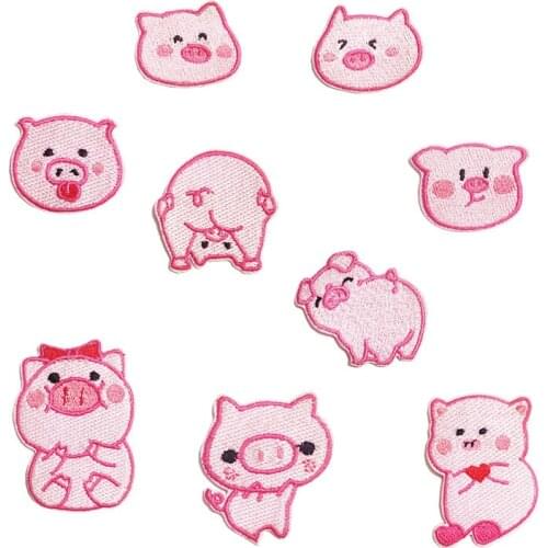 Customized Wholesale Computer Embroidered Cute Pink Pig Embroidered Cloth Stickers Cartoon Animal Shoes and Hats Patch