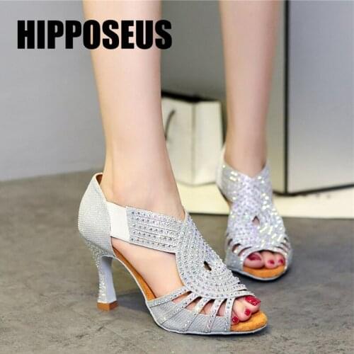 Hipposeus Girls Dance-Shoes for Women Ladies Ballroom Latin Modern Tango Dancing Shoes With Rhinestone Dance Shoe Salsa Sandrals