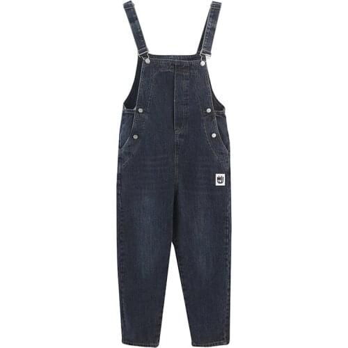 Loose Wide-Leg Nine-Point Overalls Jumpsuit Trousers Streetwear Straight Denim Bib Women 2021 Slim Korean Pants Plus Size Jeans