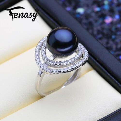 FENASY Wedding Ring Natural Freshwater Pearl Rings For Women New Female Big Size 925 Sterling Silver Fine Jewelry
