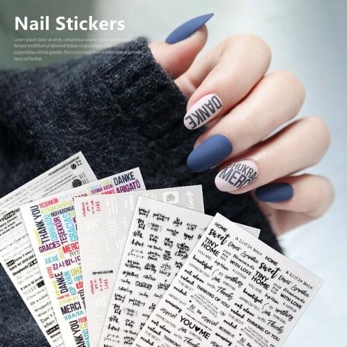 1Pc Black White English Alphabet Nail Sticker 5D Embossed Self-adhesive English Letter Sliders For Nails Art Decoration