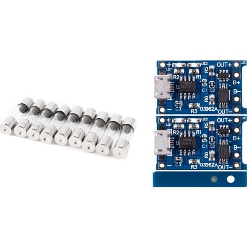 10Pcs Fast Blow Type Glass Tube Fuses 5X20mm 250V 0.5A with 2PCS 5V Micro-USB 1A 18650 Lithium Battery Charging Board