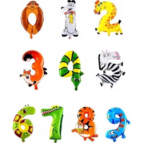 10Pcs/set Animal Number Foil Inflatable Balloons Wedding Happy Birthday Air Balloon Childrens Gifts Party Inflatable Toy