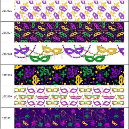 10yds American Mardi gras Feather Mask Printed Grosgrain/Satin Ribbon