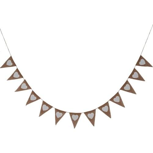 13pcs/set Love Heart Linen Pennant Banners Birthday Party Wedding Home Decors with Jute Rope Flax Triangular Event Burlap Flags