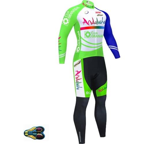 Andalucia Autumn Long Sleeve Cycling Jersey Set Bib Pants Ropa Ciclismo Bicycle Clothing MTB Bike Jersey Uniform Mens Clothes