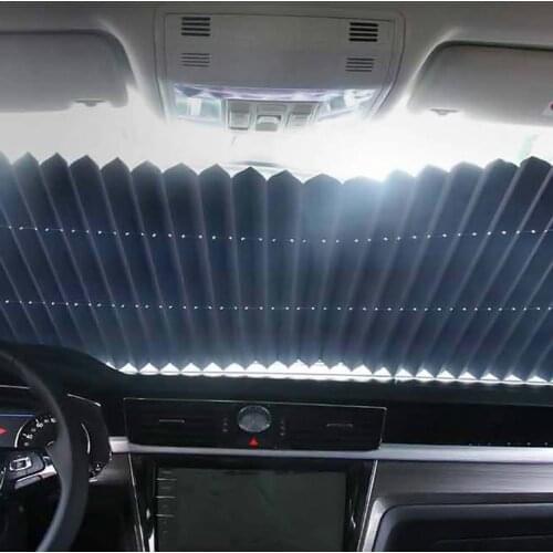 Car Windshield Sunshade Curtain Retractable Folding Sun Visor Winshield Protection Covers Anti-UV Reflective Automotive Goods