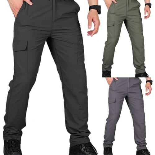 Multi Pockets Cargo Pants Solid Color Breathable Elastic Waist Camping Pants Workwear