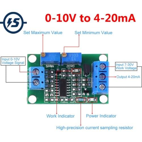 DC 0-10V to 4-20mA Non-Isolated Voltage to Current Converter Module LED Indicator DC7-30V