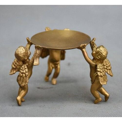 Chinese Bronze Gilt Kid Boy Angel Candlestick Candle Holders Statue Figurine