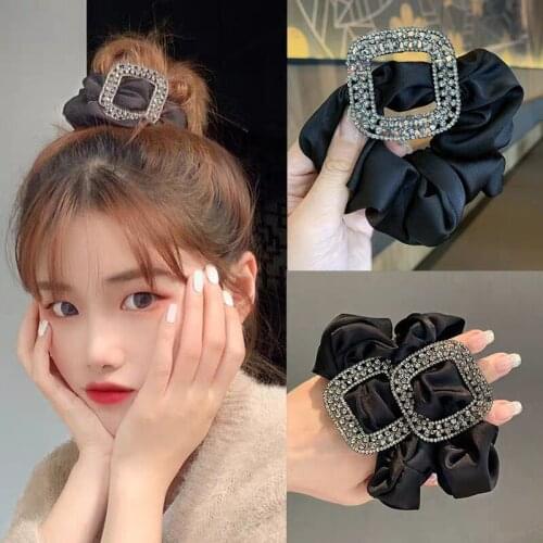 Korean Elegant Fabric Satin Square Crystal French Scrunchies Elastic Hair Bands for Women Head Rope Female Girl Hair Accessories