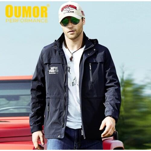 Oumor Men Long Casual Thick Fleece Pockets Jacket Trench Coat For Men Autumn Air Force Cargo Outwear Waterproof Jacket Men 4XL