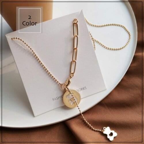 LANIWOO Hollow Bear Button Clavicle Necklace 2021 New Fashion Trendy Jewelry For Girls Wholesale Accessory