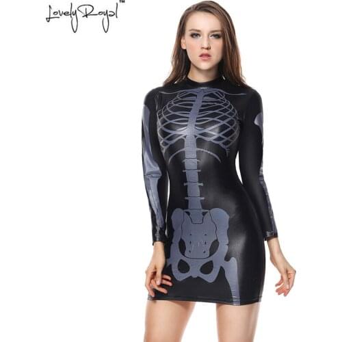 LoveyRoyal 2018 festival carnaval party halloween Sexy costumes Devil Dress Skull printed PU high elastic tights circus costume