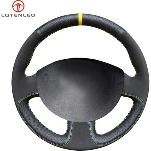 LQTENLEO Black Genuine Leather Suede Car Steering Wheel Cover for Renault Megane 2 2003-2008 Kangoo 2008-2012 Scenic 2 2003-2010
