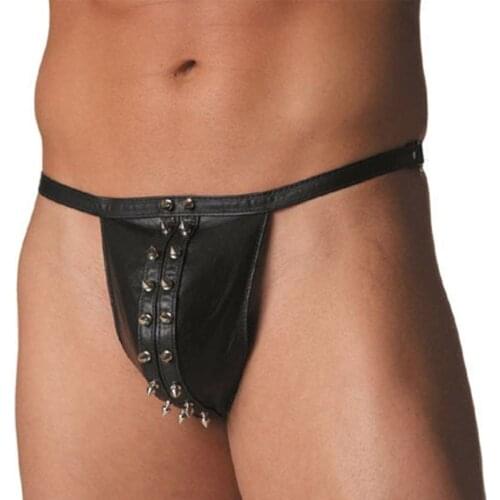 2016 Fashion Sexy Men jockstrap Imitation Leather bikini G-string Underwear Black Thongs
