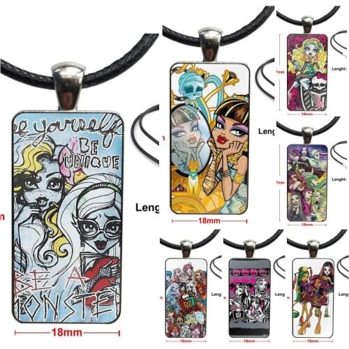 Monsters High Girl Mobile Steel Color Glass Cabochon With Rectangle Shaped Pendant Choker Necklace For Unisex Party Gift