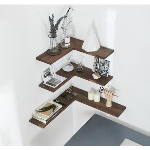 Wall Corner Rack Storage Shelf Sundries Organizer Storage Rack Walnut Solid Wood Panel Shelf
