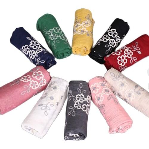 Popular women embroider floral shawls hijab nice headband winter muffle wrap muslim winter scarves/scarf 10 color 10pcs/lot