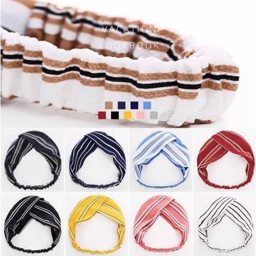 Women New Striped Headband Female Korean Fashion Fabric Simple Make-Up Middle Knot Headband High Quality Elastic Cross Hair Band