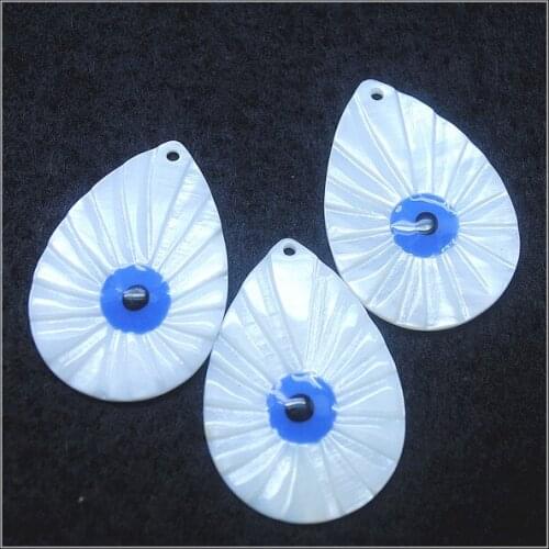 4pcs nature shell pendants white color teardrops size 35x24mm with handmade draw with eye for women earring making accessories