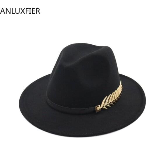 X3006 Unisex Woolen Hat Womens Broad-Brimmed Caps British Classic Fedora Hat Wide Brim Caps Fashion Hats Adjustable Size