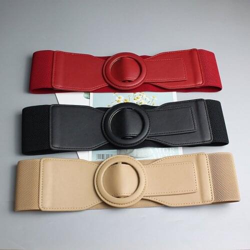 Skirt wide belt womens round buckle decoration elastic elastic rubber band band waist seal decoration summer waist belt
