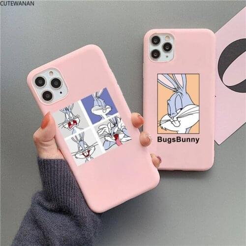Cute bunny Phone Case For iphone 12 11 Pro Max Mini XS 8 7 6 6S Plus X SE 2020 XR Matte Candy Pink Silicone cover