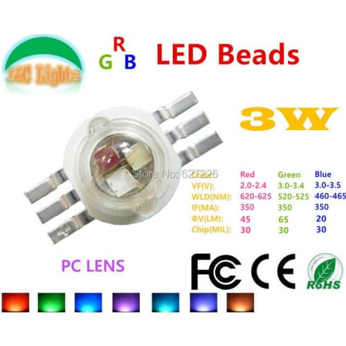 Freeshipping Epileds 30MIL 38MIL 45MIL RGB LED Lamp Beads 3W 6W 9W 3 in 1 High Power LED Diode 6Pin Spotlights CE RoHS 10PCs/Lot