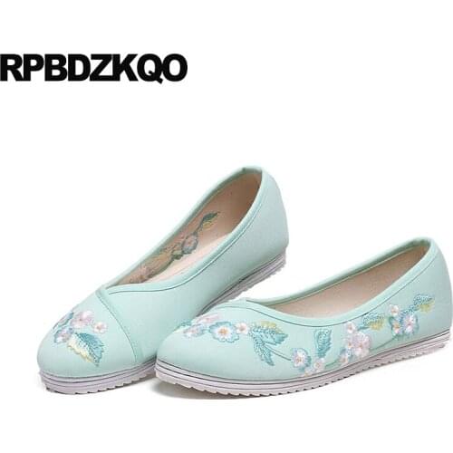 Cloth Old Peking Handmade Women Flower Slip On Floral 2018 Embroidery Blue Flats Pink Traditional Chinese Shoes Embroidered