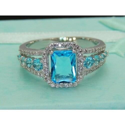 Vintage Genuine Gemstone Aquamarine Finger Rings Silver 925 Jewelry Anniversary Cocktail Party Fine Jewelry Luxury Sapphire Ring