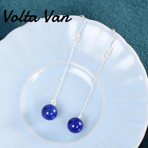 Volta Van 925 Sterling Silver Women Drop Earrings Pendientes Plata Lapis Lazuli Elegant 2021 New Fine Jewelry Concise Earrings