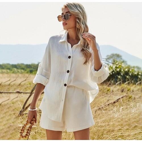 European Style Linen Casual Sweatsuit Woman Spring Summer 2 Piece Set for Woman