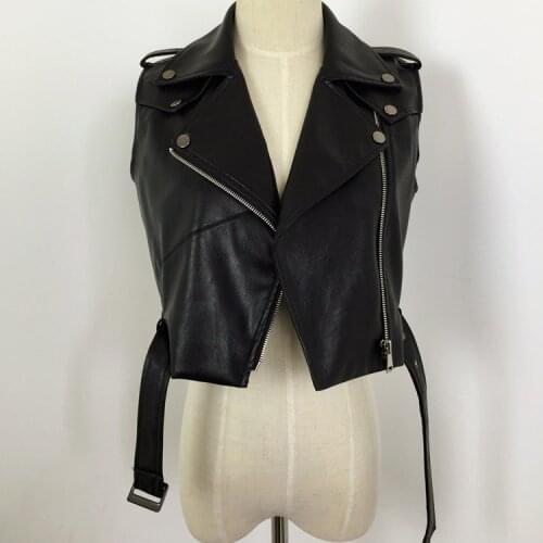 New High Waist Sleeveless PU Leather Jacket Waistcoat Motorcycle Black Faux Leather Vests Women Spring Autumn Vest A107
