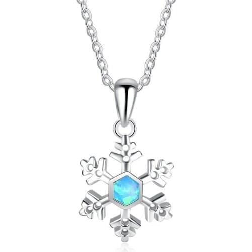 Elegant Snowflake Design Charm Imitation Fire Opal Pendant Necklace For Women Accessories Jewelry Statement Valentines Day Gift
