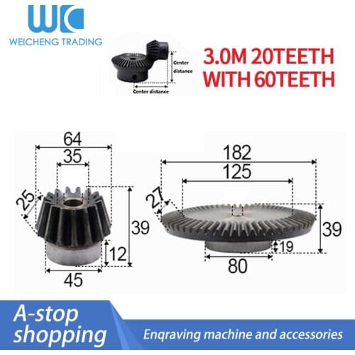 2pcs 1:3 Bevel Gear 3 Modulus 20 Teeth + 60 teeth 90 Degree Drive Commutation Steel Gears Steel Gears