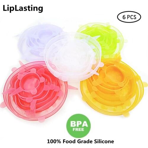 6PCS Silicone Stretch Lids Universal Suction Vacuum Food Wrap Bowl Pot Lid Cover Fresh Keeping Kitchen Pan Cover Stoppers Tools