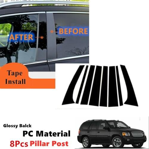 PC 8pcs Set Fit For GMC Envoy Denali 2002-2009 Left Right Glossy Side Door Window Applique Cover Trim Pillar Posts Piano Black