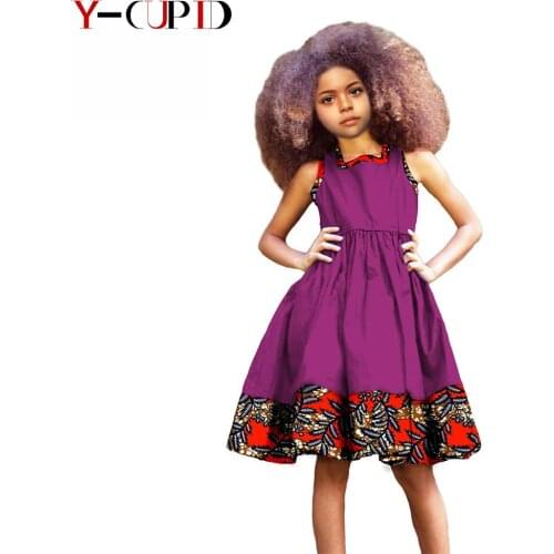 African Clothes for Kids Casaul Cotton Girls Parchwork Print Dresses Bazin Riche Summer Children Outfits Attire Clothing Y214002